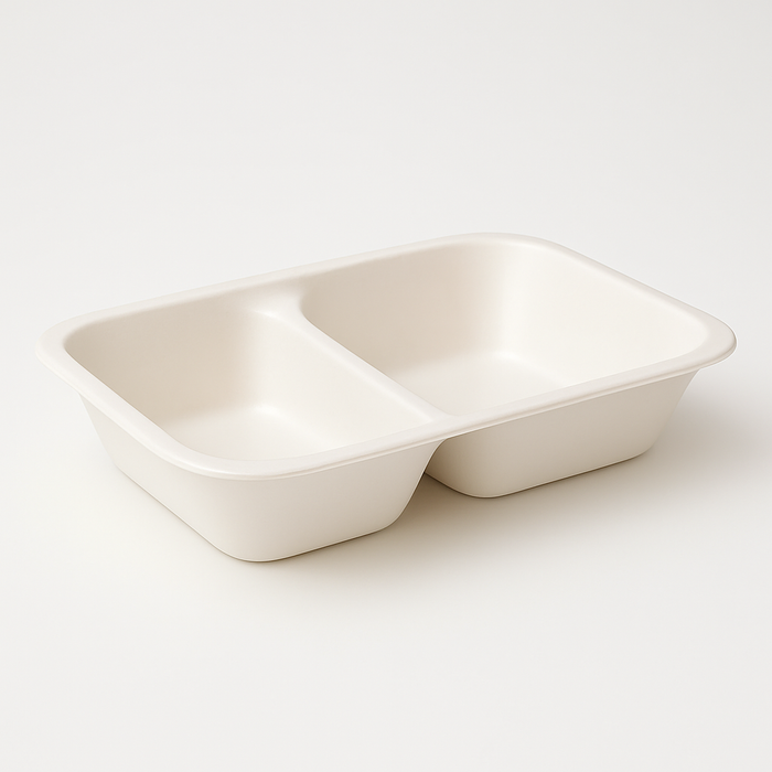 Récipient alimentaire refermable en plastique, blanc, 2 cloisons, 227x178x50 mm