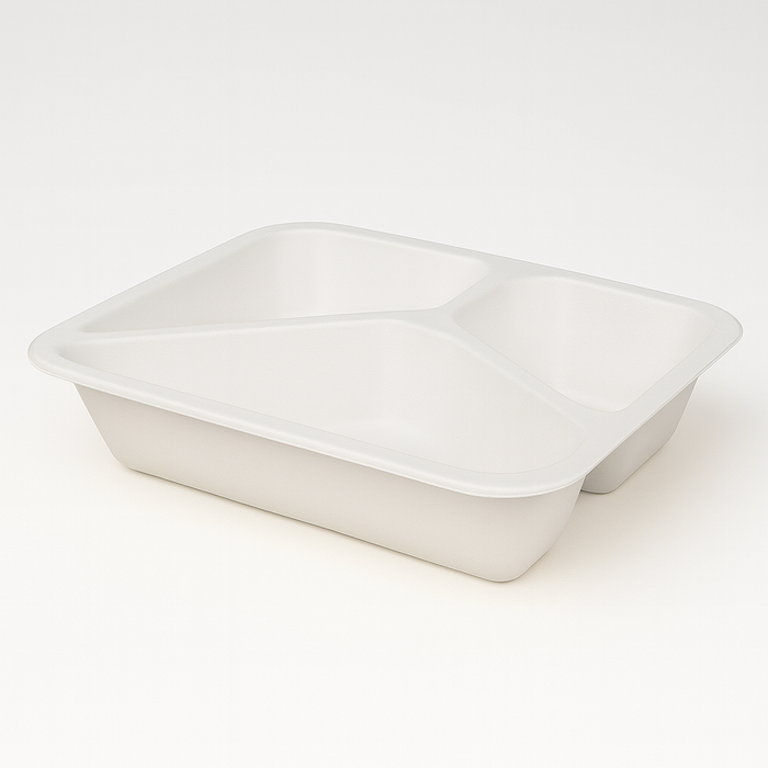 Boîte-repas 3 compartiments blanche 227×178×50 mm