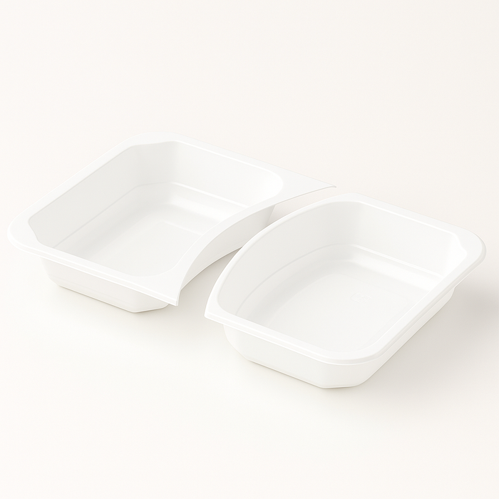 Barquette 2 compartiments avec perforation – Blanche, 227x178x30 mm